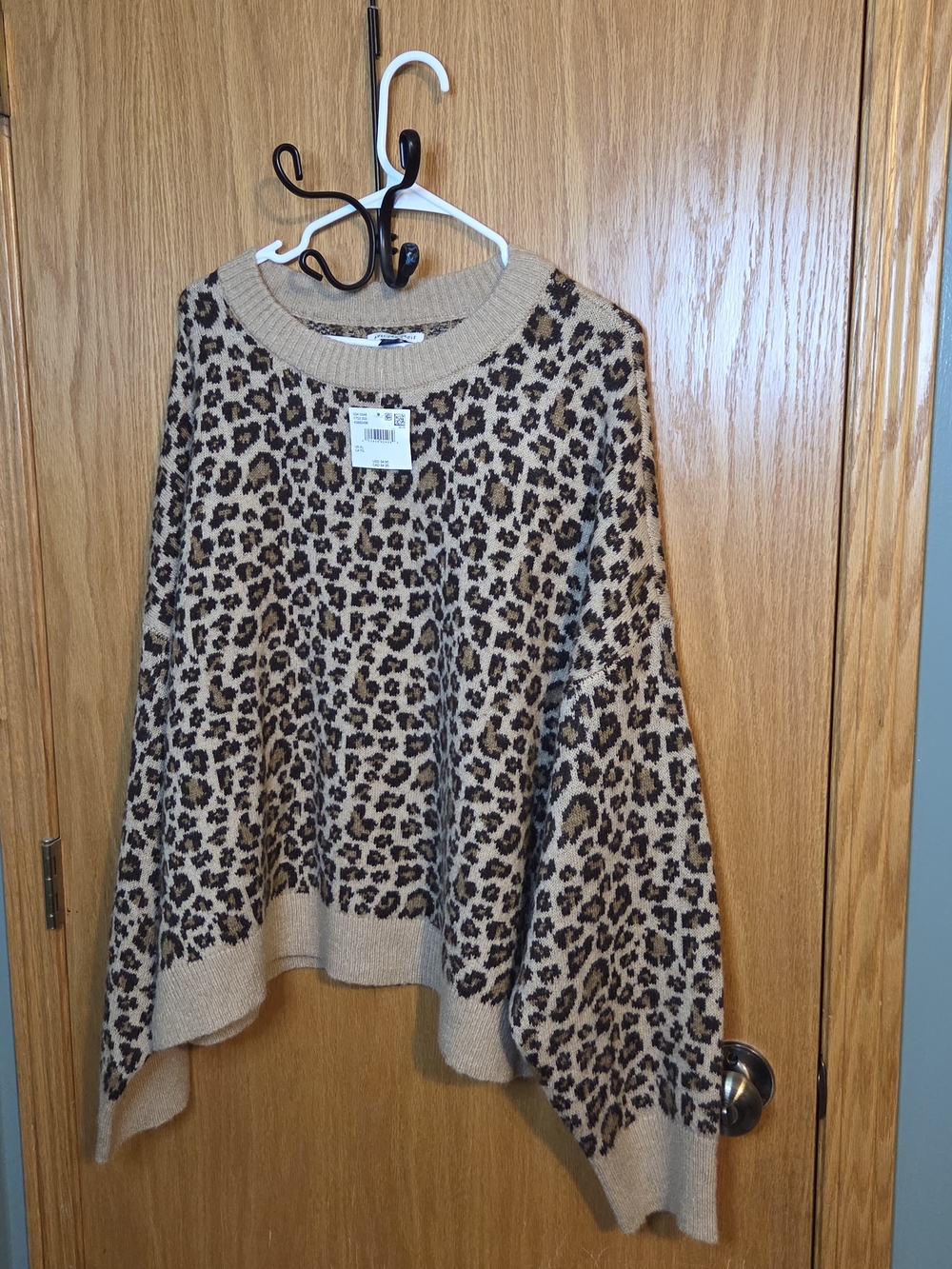 American Eagle Outfitters Beige and Brown Leopard Crewneck Sweater